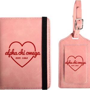 Alpha Chi Omega Passport Holder and Luggage Tag Travel Accessories Set, Officially Licensed Alpha Chi Omega Sorority Gift for Women