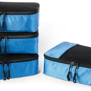 Amazon Essentials 4-Piece Packing Cubes Travel Accessories Set, Luggage Organizer with Double Zipper, Mesh Top, 100% Polyester, Small, Sky Blue (Previously Amazon Basics)