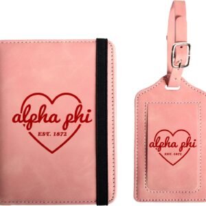 Alpha Phi Passport Holder and Luggage Tag Travel Accessories Set, Officially Licensed Alpha Phi Sorority Gift for Women