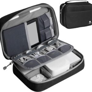 pack all Electronic Organizer Plus, Larger Capcity Cable Organizer Bag, Shockproof Carrying Case, Portable Cord Travel Organizer Storage Bag for Cables, Chargers, Phones, USB, SD Cards(Black)