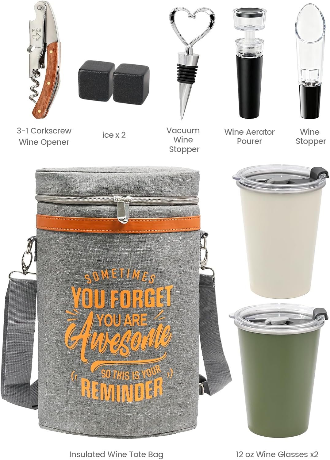 Wine Lovers Gift Set Insulated Cooler Bag Holds 2 Bottles & Includes 2 Tumblers Perfect Portable Carrier for Outdoor Adventures Ideal Birthday Christmas Valentine's Day Anniversary Gift for Women Men - Image 3