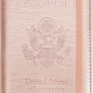 Passport Holder for Travel Essentials, Passport Cover Wallet Passport Holders for Women Men, PU Leather Passport Book Card Case with Pen Holder for Family Travel Must Haves Accessories, Rose Gold