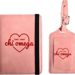 Chi Omega Passport Holder and Luggage Tag Travel Accessories Set, Officially Licensed Chi Omega Sorority Gift for Women