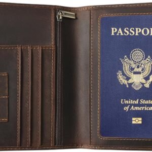 Ringsun Leather Passport Cover for Men Women, RFID Passport Wallet Case Travel Passport Holder for Family
