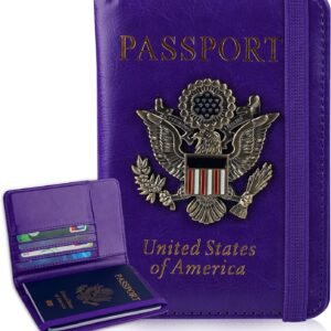 Passport Holder Cover Travel Wallet RFID Blocking Passport Wallets Family Organization Personalized Wallet Case for Men and Women Travel Must Haves (Purple)