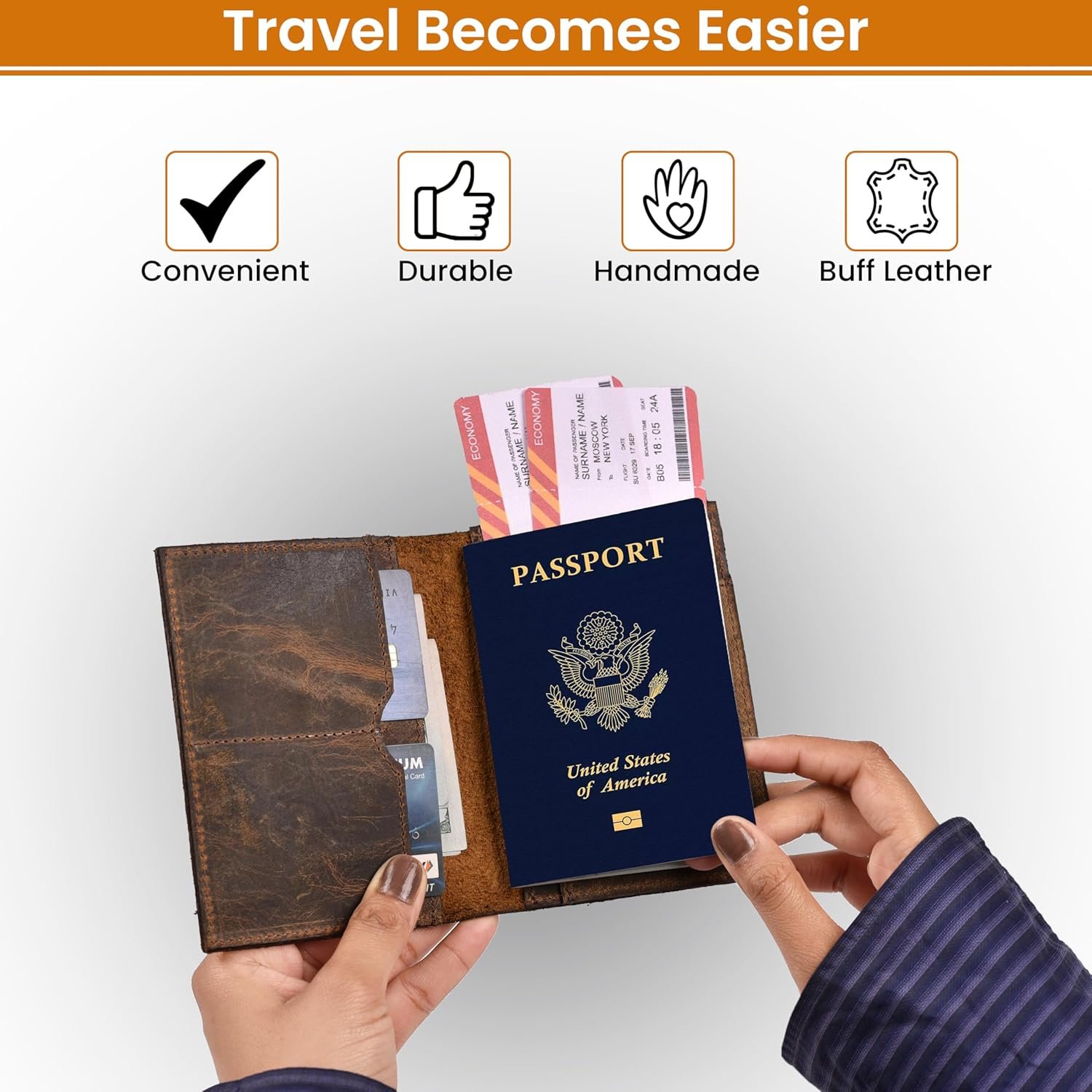 LEATHER VILLAGE Leather Passport Holder Cover – Travel Wallet with Card Slots, Vintage Passport Case for Men & Women – Cute Organizer for Travel Accessories & Documents - Distressed Brown - Image 2