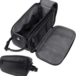 PAVILIA Toiletry Bag for Men, Travel Essentials Shaving Dopp Kit, Mens Travel Bag Toiletries Organizer Case for Grooming, PU Leather Water Resistant Cosmetic Bag Pouch (Black)