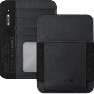 HiWe Passport Holder for Travel with Rechargeable Find My Tracker Built in, Minimalist Leather Passport Wallet Card Holder for Men and Women, RFID Blocking, 4 Slots, 1 Pocket, ID Window, Black