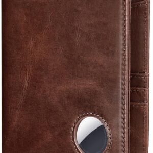 Passport Holder for Travel with AirTag Holder-Genuine Leather RFID Blocking Travel accessories with 6 Cards Slot&1ID Window,Magnetic Closure,Gift Box(Air Tag Not Included)