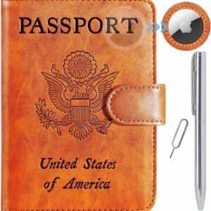 Airtag Passport Holder Cover Wallet RFID Blocking Leather Case Travel Essentials Luggage Accessories Travel Must Have(118#Claybank)