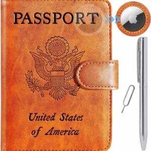 Airtag Passport Holder Cover Wallet RFID Blocking Leather Case Travel Essentials Luggage Accessories Travel Must Have(118#Claybank)