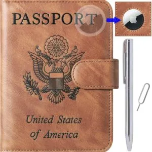 Airtag Passport Holder Cover Wallet Travel Essentials Leather Rfid Blocking Case Vacation Luggage Must Haves Travel Accessories for Men Women (117#Brown)