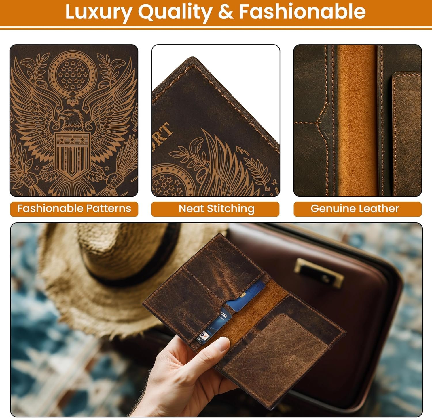 LEATHER VILLAGE Leather Passport Holder Cover – Travel Wallet with Card Slots, Vintage Passport Case for Men & Women – Cute Organizer for Travel Accessories & Documents - Distressed Brown - Image 3
