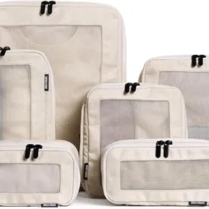 Aerotrunk Compression Packing Cubes for Travel - Luggage Organizer Bags - Double Zipper Packing Cubes for Suitcases (6-Pack, Beige)