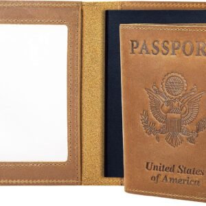 AGBIADD Genuine Leather Passport Holder with RFID Blocking, Slim Design, Brown Color, Unisex